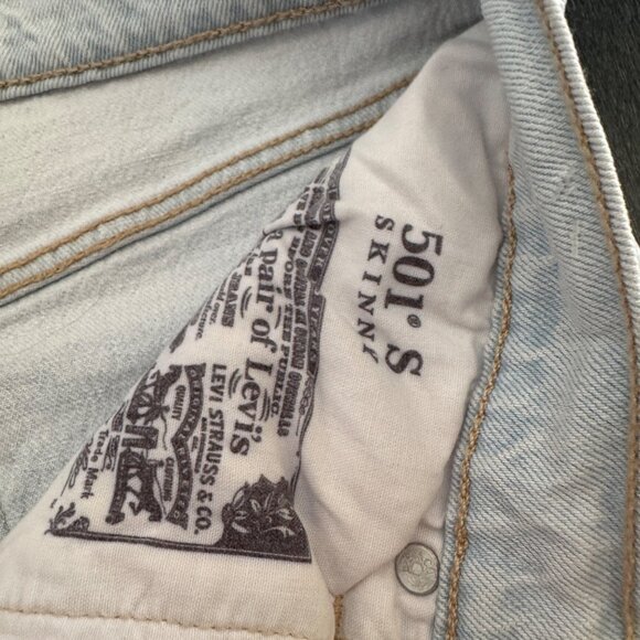 Levi's 501 Skinny Jean Button Fly Light Blue Bottom Slit Women's, Size 30 X 28 - Picture 7 of 13